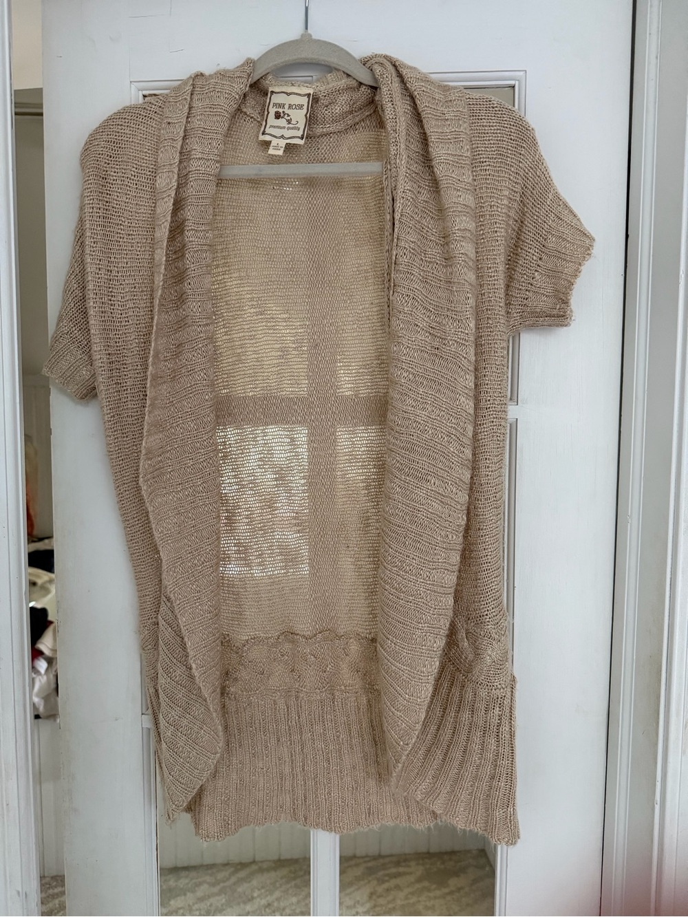 Pink Rose Beige Open-Front Short Sleeve Cardigan